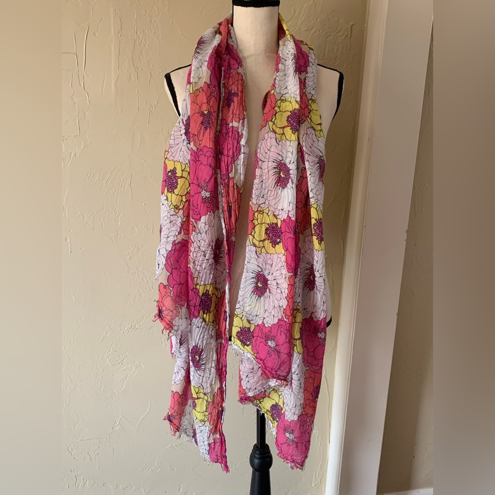 Floral Pink and Yellow Lightweight Women's Scarf